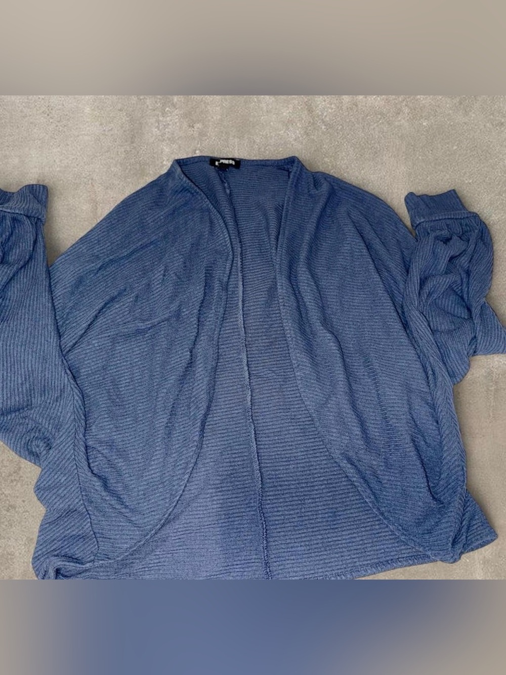 Express Men's Blue Open-Front Ribbed Cardigan